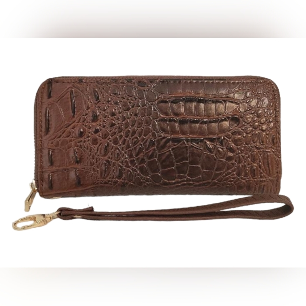 Brown Textured Hand Wallet w/Leather Strap